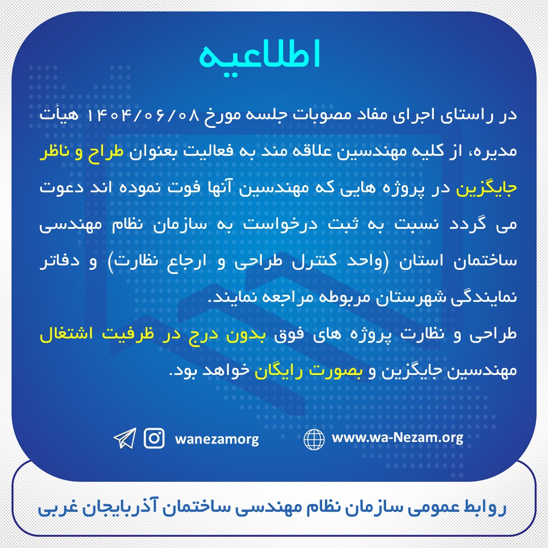 فعالیت بعنوان طراح و ناظر جایگزین